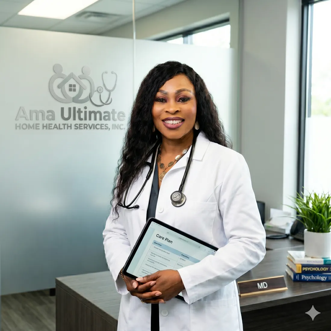 Dr. Amaette Okon, DNP, PMHNP-BC, founder of Ama Ultimate Home Health Services